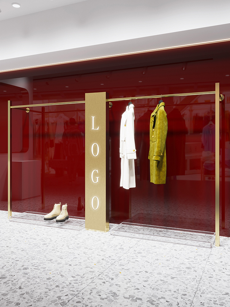 Luxury Shop Fittings and Display Boutique Furniture Custom Gold Display Rack Clothing Store Display for Fashion Ladies Shop