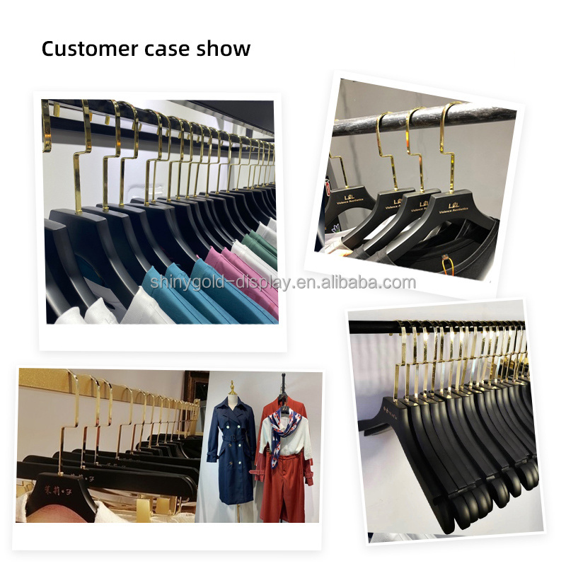 Customised Logo Clothes Wooden Non Slip Clip Coat Hanger Solid Wood Luxury Black Clothing Hanger with Gold Hooks