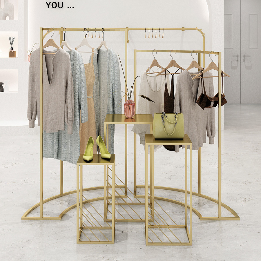 Wholesale Clothes Shop Shelf Round Clothes Stand Display Gold Clothing Rack Clothing Store Display Rack