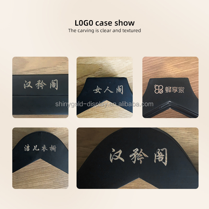 Customised Logo Clothes Wooden Non Slip Clip Coat Hanger Solid Wood Luxury Black Clothing Hanger with Gold Hooks