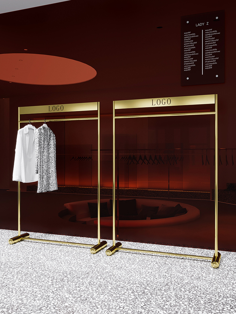 Custom Logo Luxury Store Metal Clothes Stand Label Clothing Display Rack Stainless Steel Gold Clothing Rack For Boutique