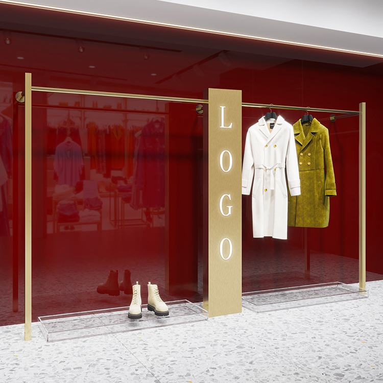 Luxury Shop Fittings and Display Boutique Furniture Custom Gold Display Rack Clothing Store Display for Fashion Ladies Shop