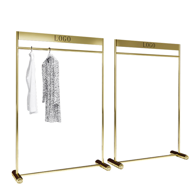 Custom Logo Luxury Store Metal Clothes Stand Label Clothing Display Rack Stainless Steel Gold Clothing Rack For Boutique