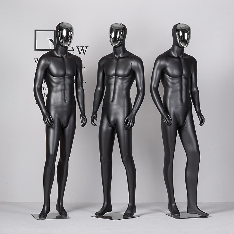 Boutique Gold Chrome Mannequin Head Flexible Arm Men Manikin Dummies Whole Body Matte Black Men Mannequin Full Body