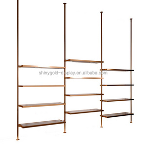 Custom Retail 4 Tier Clothing Stand Shop Fitting Shoe Wall Mounted Hand Bag Display Rose Gold Stainless Steel Shoe Rack for Shop