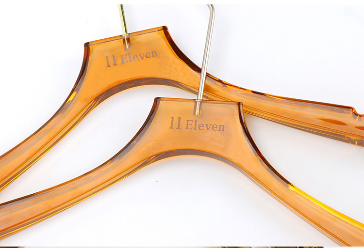 Customized Logo Clear Color Clothes Trousers Shirt Hanger Yellow Transparent Premium Acrylic Hanger with Gold Hook