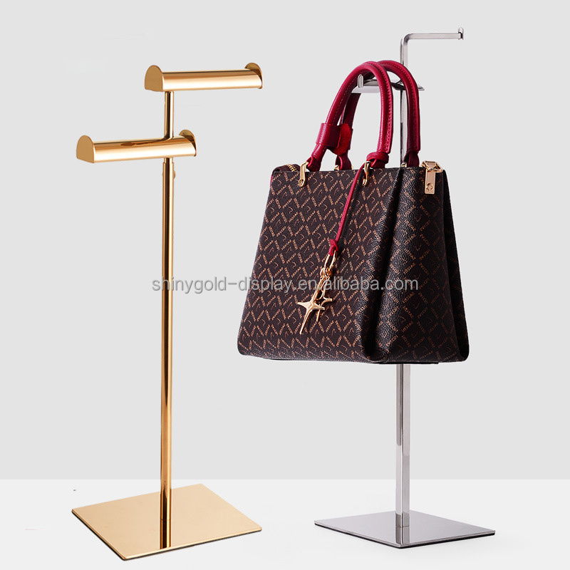 Metal Adjustable Hanging Bag Golden Stainless Steel Hanging Bag Display Stand For Shoes Store