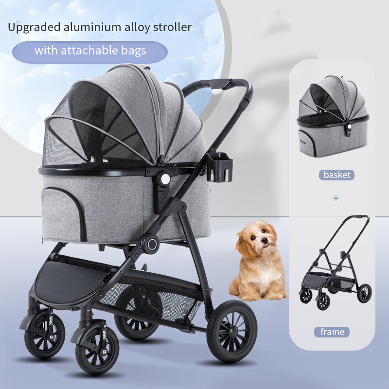 Kenyone 4-Wheels Cat Stroller Pet Carrier Strolling Cart Foldable Dog Stroller With Removable Liner pet dog trolley