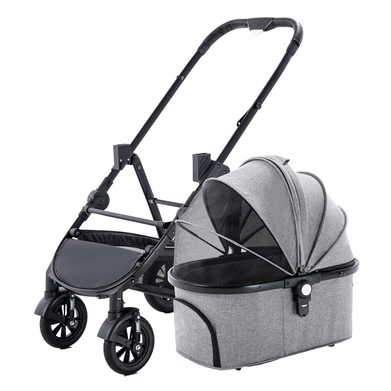 Kenyone 4-Wheels Cat Stroller Pet Carrier Strolling Cart Foldable Dog Stroller With Removable Liner pet dog trolley