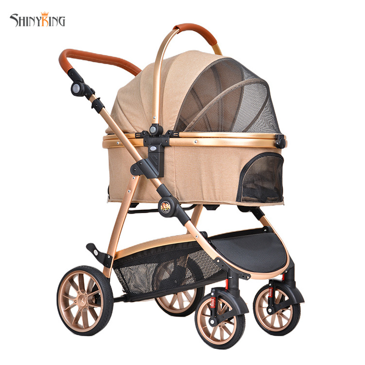 Detachable dog cat pet stroller foldable pet trolley puppy stroller detachable pet carrier for dogs four in one