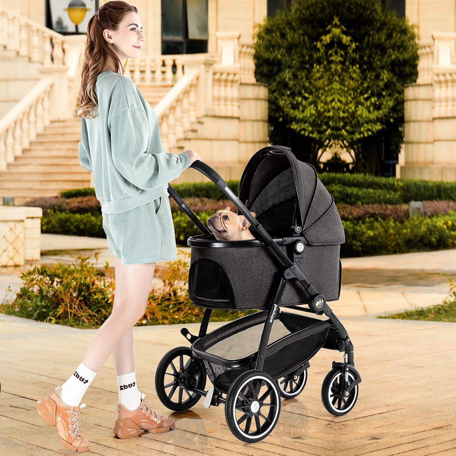 Lightweight Folding Pet Stroller Outdoor Four Welding Stroller For Cats And Dogs Detachable Pet Stroller