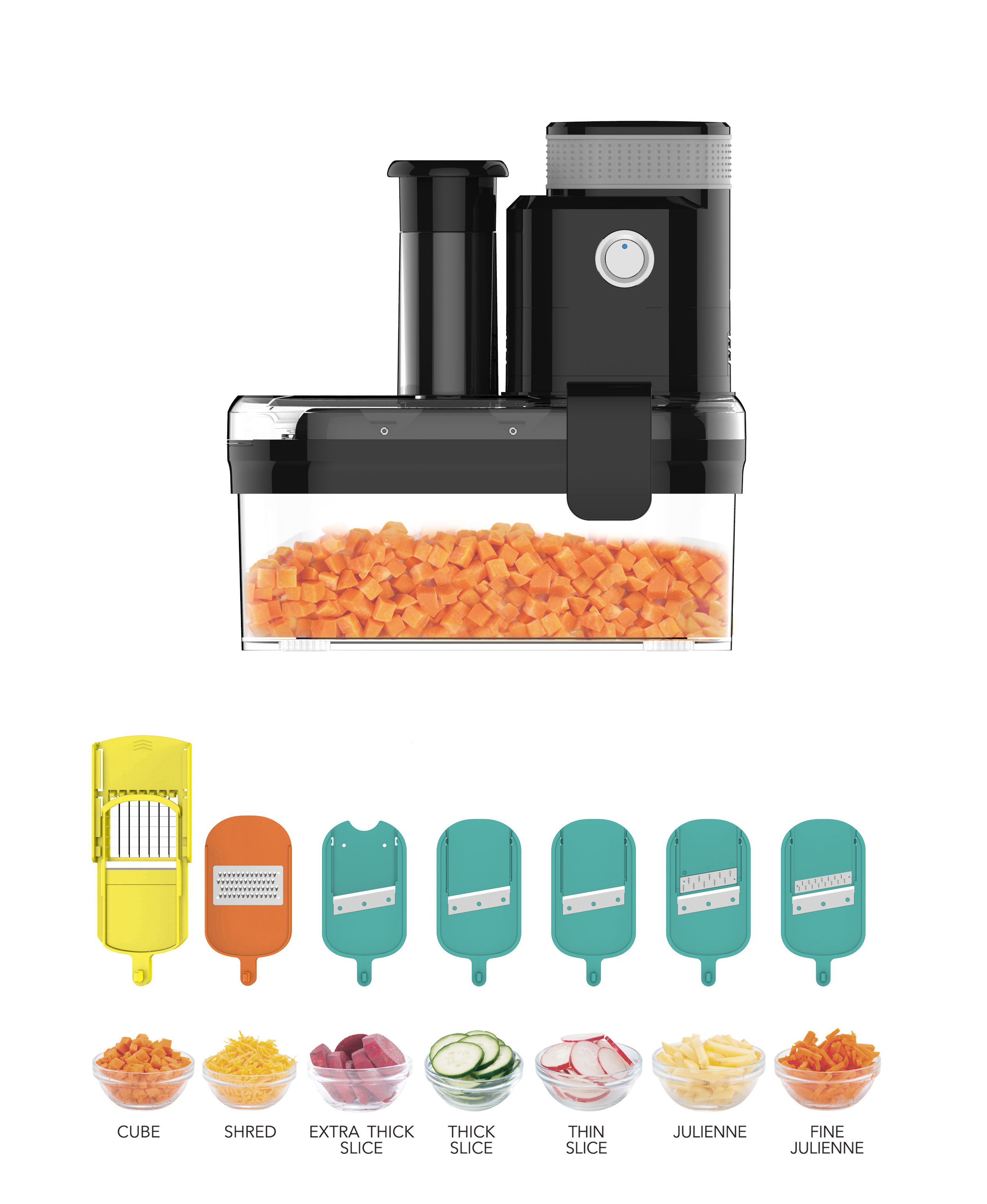 Multifunction low noise Food Processor electric chopper cutter cutting vegetable Mandoline slicer with 4 changeable blade