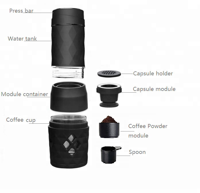 Portable Hand Prress Coffee Maker With Capsule And Coffee Powder For Traveling Outdoor