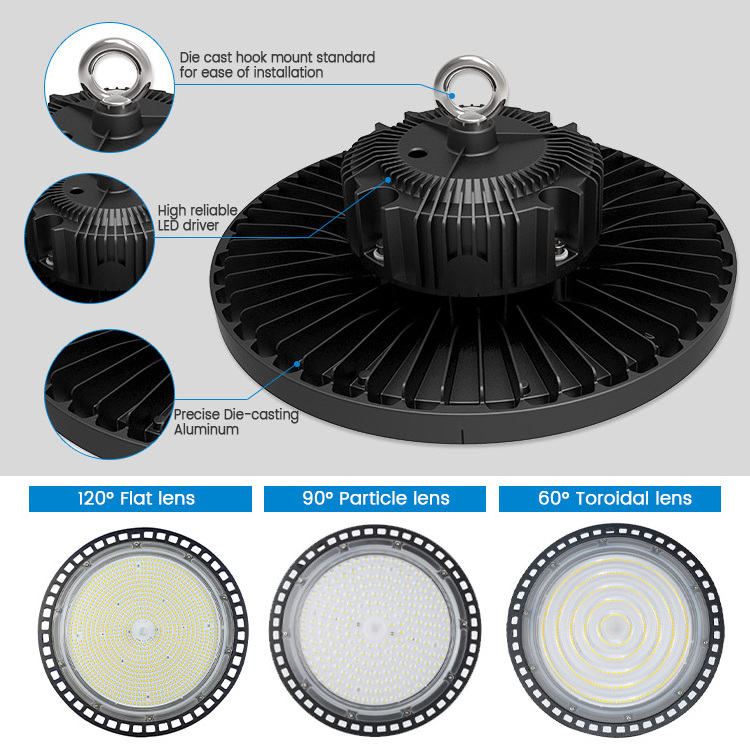 OEM ODM 100W 150W 200W IP65 Industrial Lighting Highbay Round Pendant UFO Led HighBay Light for Warehouse Shop Light