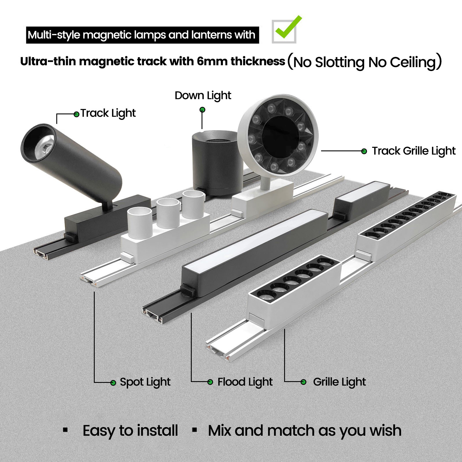 Modern 48V Magnetic Track Grille Flood Light Wall Washer Magnetic Track Light System Magnet Led Track Light