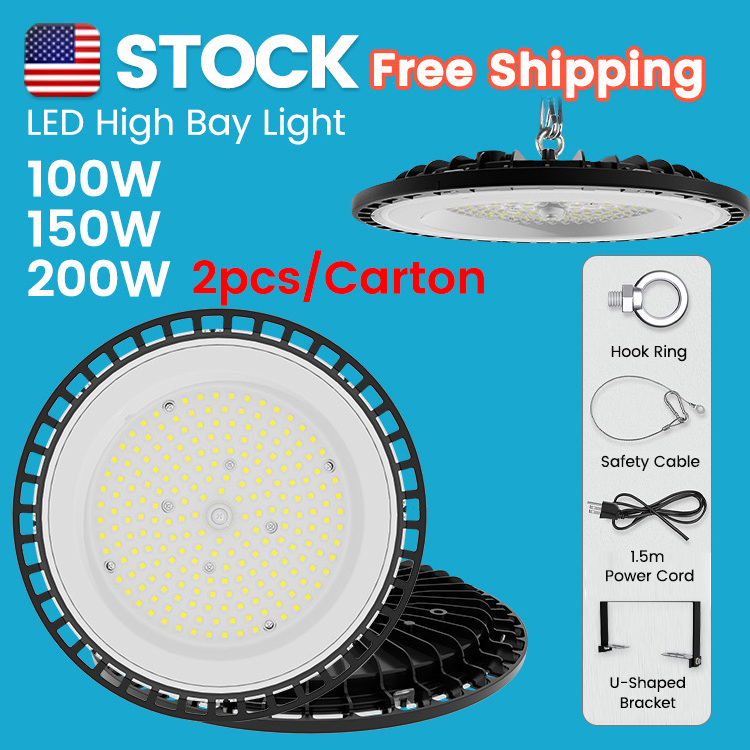 2pcs/ctn In usa Stock 200w 150w 100w highbay lamp Smd2835 warehouse Workshop Factory Garage lighting ufo led high bay light dob