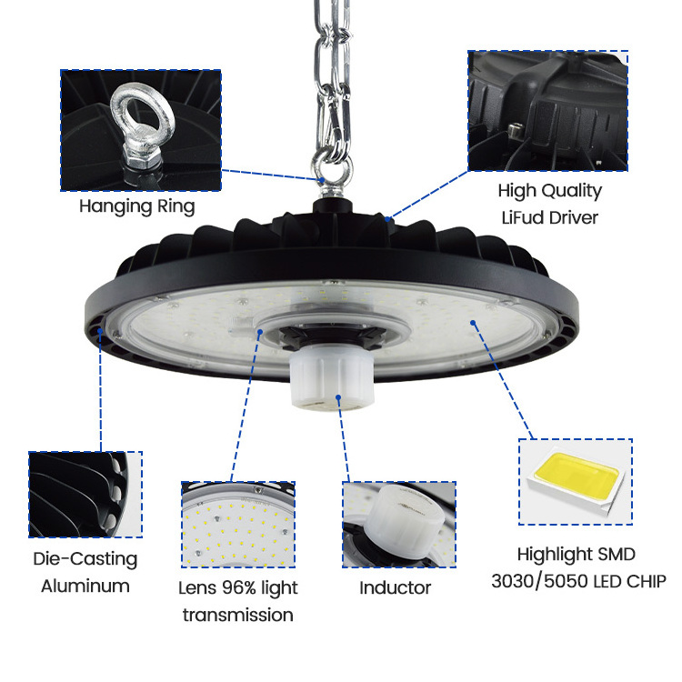 High bay 100w 150w 200w 240W commercial & industrial warehouse factory dimmable ufo led highbay light with motion sensor