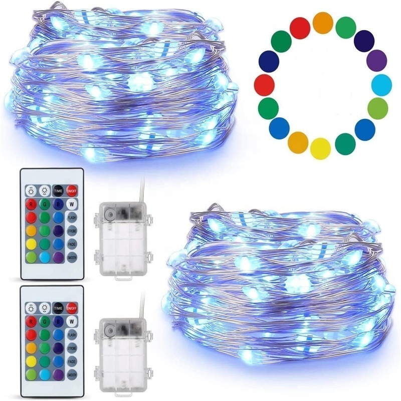 Waterproof with 28 keys Remote Control Fairy Lights Battery Operated full color garland 5m Copper Wire LED string light