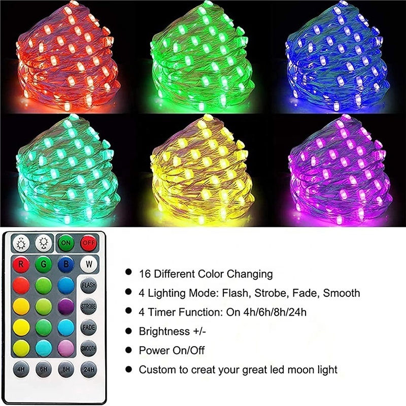 Waterproof with 28 keys Remote Control Fairy Lights Battery Operated full color garland 5m Copper Wire LED string light