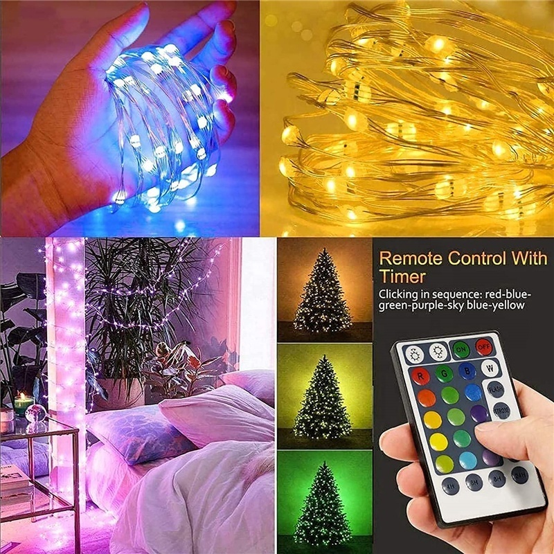 Waterproof with 28 keys Remote Control Fairy Lights Battery Operated full color garland 5m Copper Wire LED string light