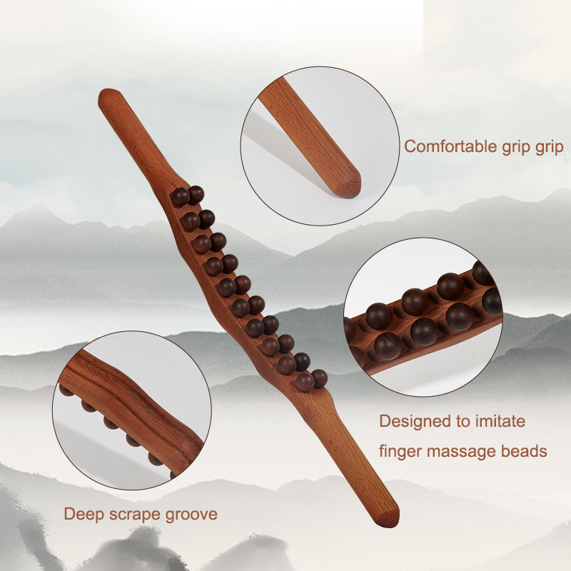 Best Selling Products 2024 Guasha Wood Stick Tools Wooden Therapy Scraping Lymphatic Drainage Massager Double Row 20 Beads Point