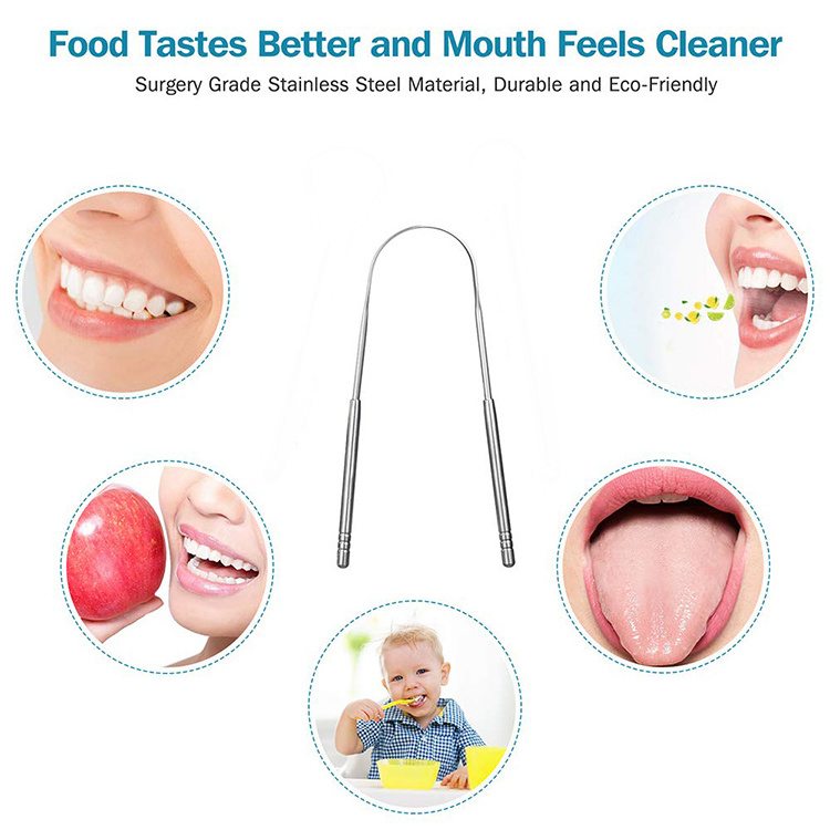 Hot Sale Professional Stainless Steel Tongue Scrappers Reduce Bad Breath Tongue Cleaner Scraper