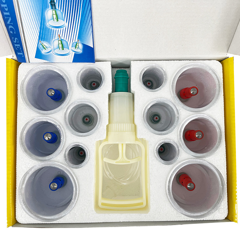 Wholesale Low Price 12 Cans Cups Chinese Vacuum Cupping Kit Pull Out Vacuum Apparatus Therapy Relax Massagers Curve Suction