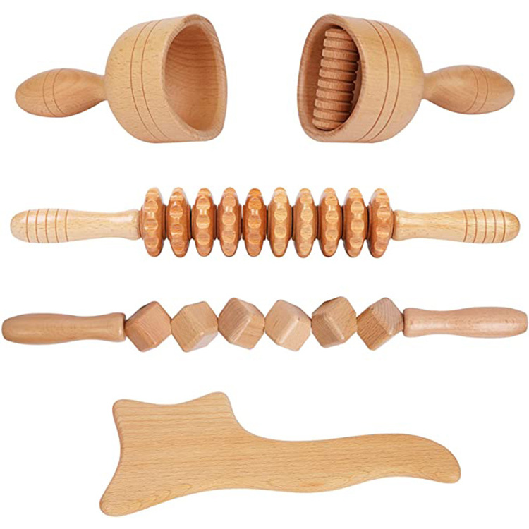 wholesale Hot Sale Wood Therapy Massage Tools Body Guasha Set Handheld Wooden Massage Roller Wood Therapy Massage Set