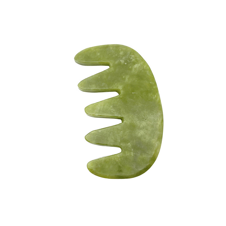 Natural Dark Green Jade  Material Gua Sha Comb Jade Massage Tool Moon Shape Scraping Massage Hair Comb Without Box