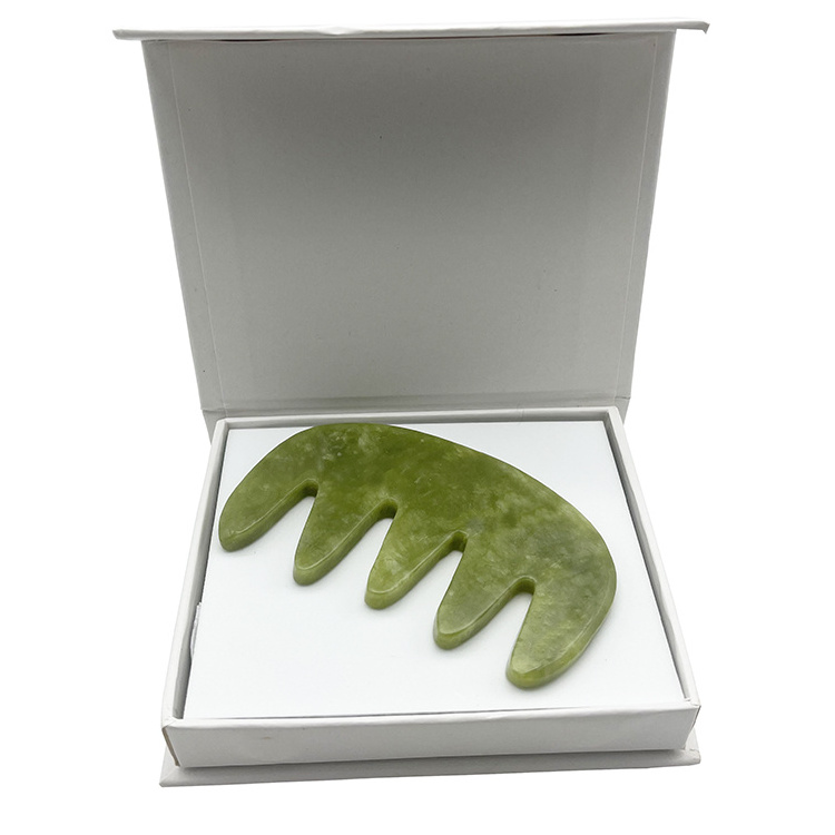 Natural Dark Green Jade  Material Gua Sha Comb Jade Massage Tool Moon Shape Scraping Massage Hair Comb Without Box