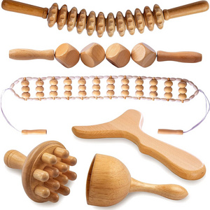 wholesale Hot Sale Wood Therapy Massage Tools Body Guasha Set Handheld Wooden Massage Roller Wood Therapy Massage Set