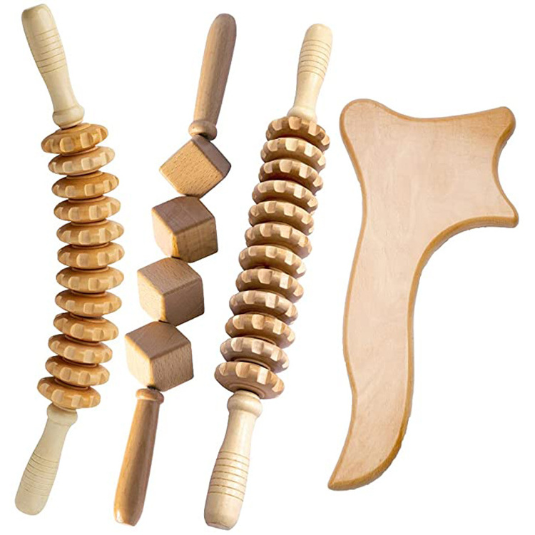 wholesale Hot Sale Wood Therapy Massage Tools Body Guasha Set Handheld Wooden Massage Roller Wood Therapy Massage Set