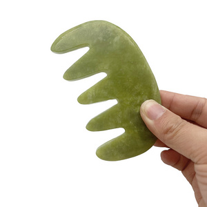 Natural Dark Green Jade  Material Gua Sha Comb Jade Massage Tool Moon Shape Scraping Massage Hair Comb Without Box