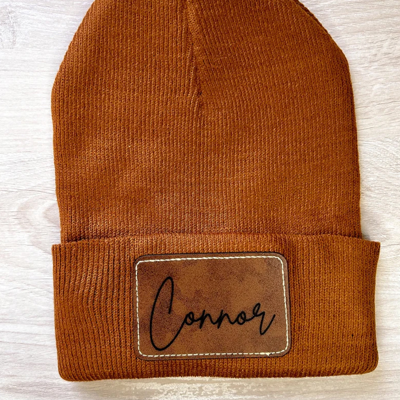 Perfect Christmas Gifts Personalize Name Leather Patch Beanies Custom  Leather Patch Beanies With Name