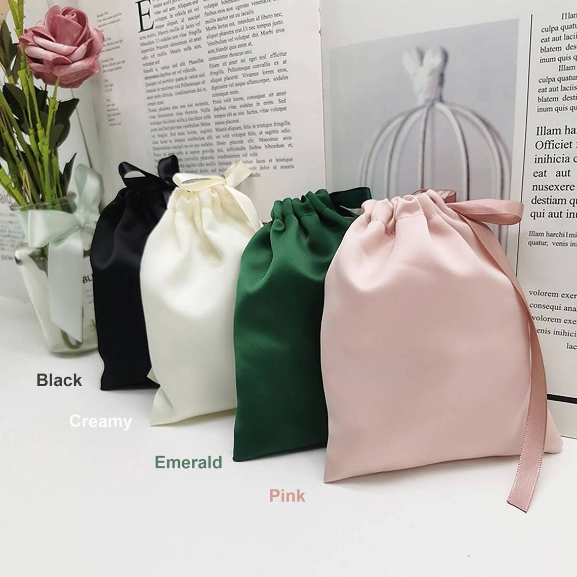 Small MOQ Custom Logo Silk Stain Wig Package Bag Jewellery Hair Drawstring Satin Pouch Bag Silk bags For Hair Extensions