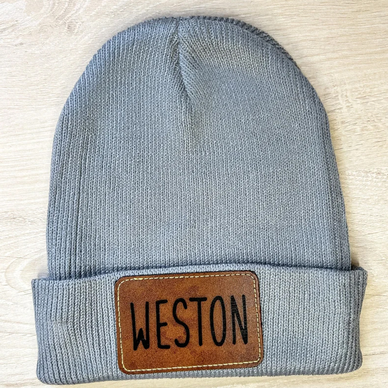 Perfect Christmas Gifts Personalize Name Leather Patch Beanies Custom  Leather Patch Beanies With Name