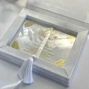 White Wedding gift box Velvet box  with hot stamping logo and  Wedding Invitations cards  Acrylic Wedding Invitation