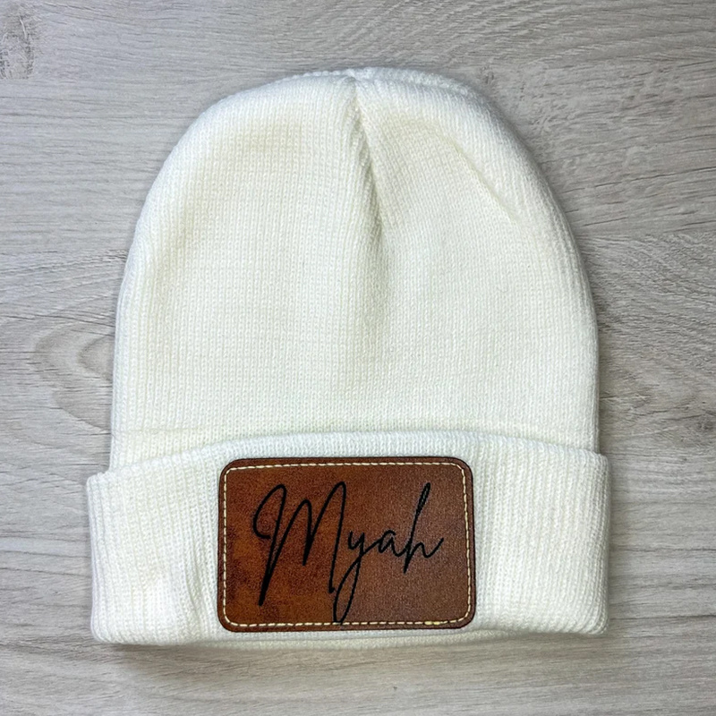 Perfect Christmas Gifts Personalize Name Leather Patch Beanies Custom  Leather Patch Beanies With Name