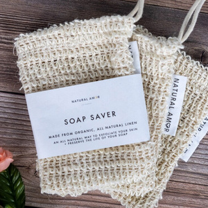 Custom Sisal Soap Saver Bags Small Drawstring Mesh Pouch Natural Cotton Heamp Biodegradable Knitting Sisal Soap Holder Pouch