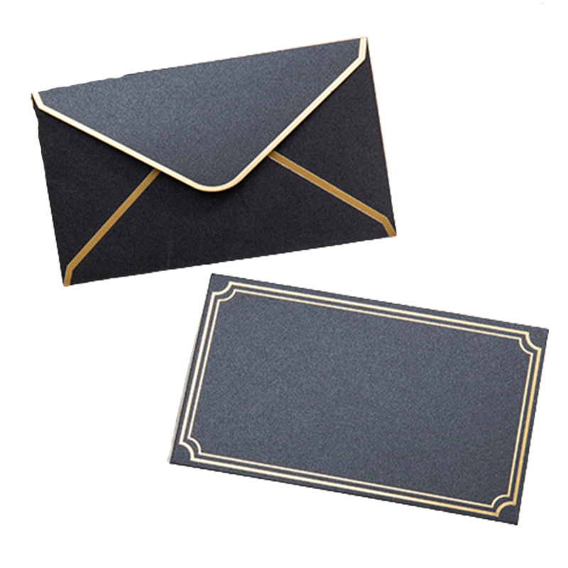 Custom Black Paper Glue Envelope with Gold Border envelope For Office Wedding Gift Cards Invitations