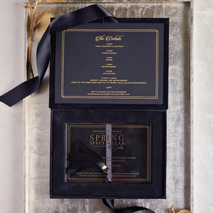 Customized Design Gold & Sliver Printing Acrylic Invitation Velvet Magnetic Closure Box With Tassel Wedding Invitation Box