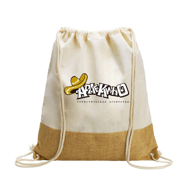 Custom High quality Canvas Cotton Zipper Drawstring Backpacks Large Capacity Travel Bags with Logo