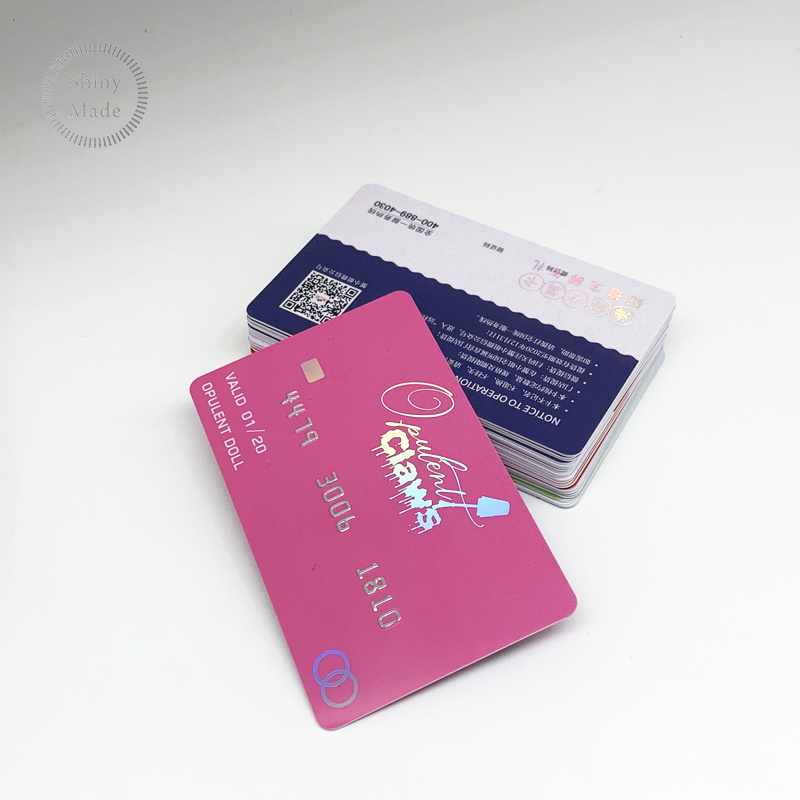 Custom credit card style business cards with embossed number and holographic overlay for pvc business card