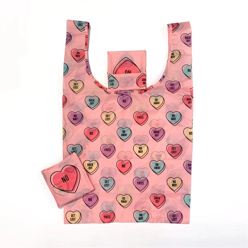 Custom Logo 210D Thick Polyester Foldable Grocery Shopping Bag Nylon Foldable Grocery bag With Pouch Ripstop