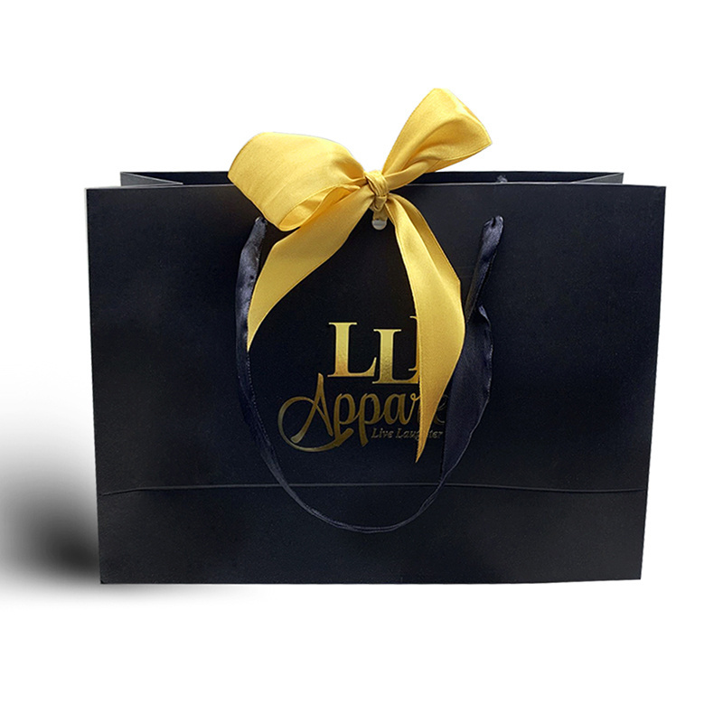 Custom Luxury Black Clothes Store Retail Packaging Gift Carry Bags Boutique Shopping Paper Bags With Your Own Logo