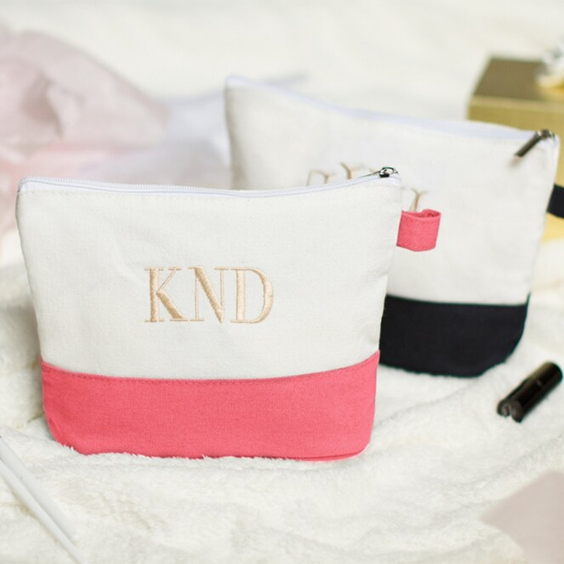 Two Tone Eco Friendly Custom Cotton Blank Zipper Pouch Make Up Bags Plain Cotton Canvas Makeup Cosmetic Bag With Logo