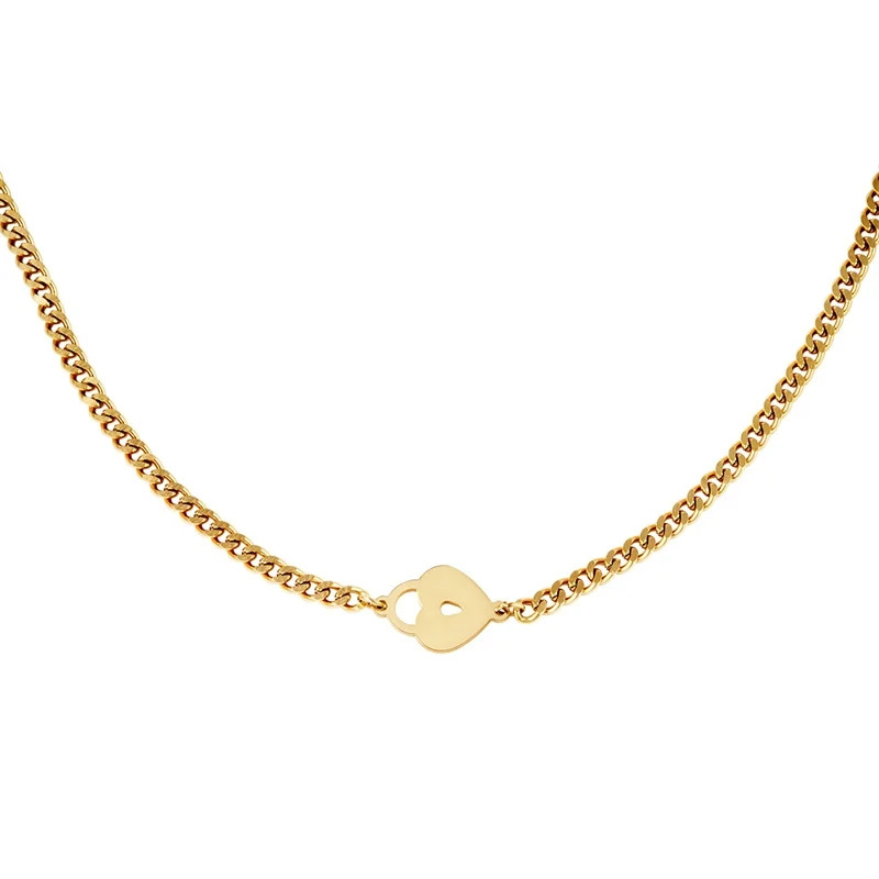 Custom heart-shaped padlock necklace with stainless steel 18K gold-plated Charm Cuban chain necklace for women jewelry wholesale