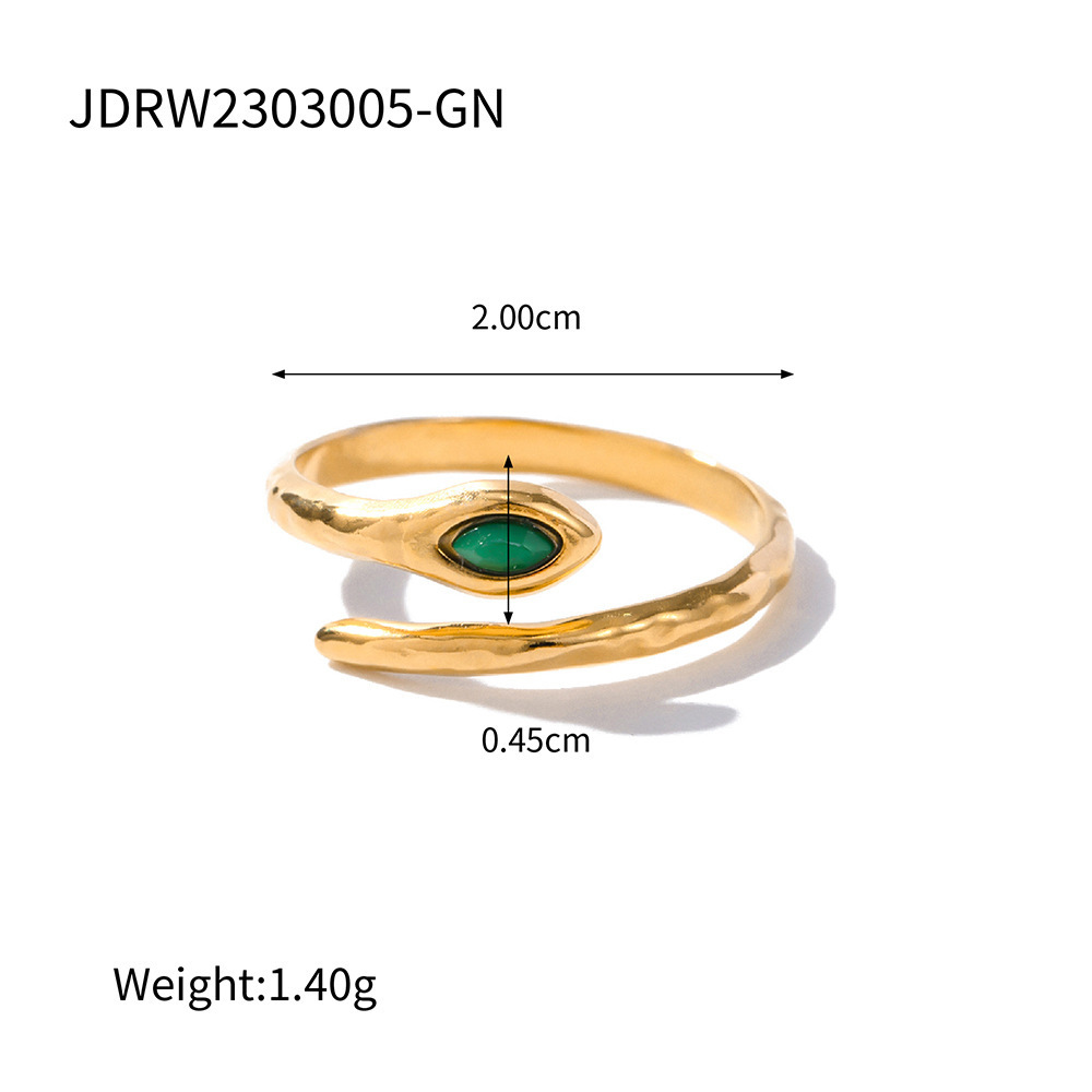 Aretas French Classical Style Jewelry Women Opening Finger Ring Wholesale Stainless Steel Waterproof Green Stone Snake Ring