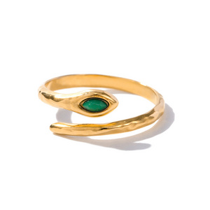 Aretas French Classical Style Jewelry Women Opening Finger Ring Wholesale Stainless Steel Waterproof Green Stone Snake Ring