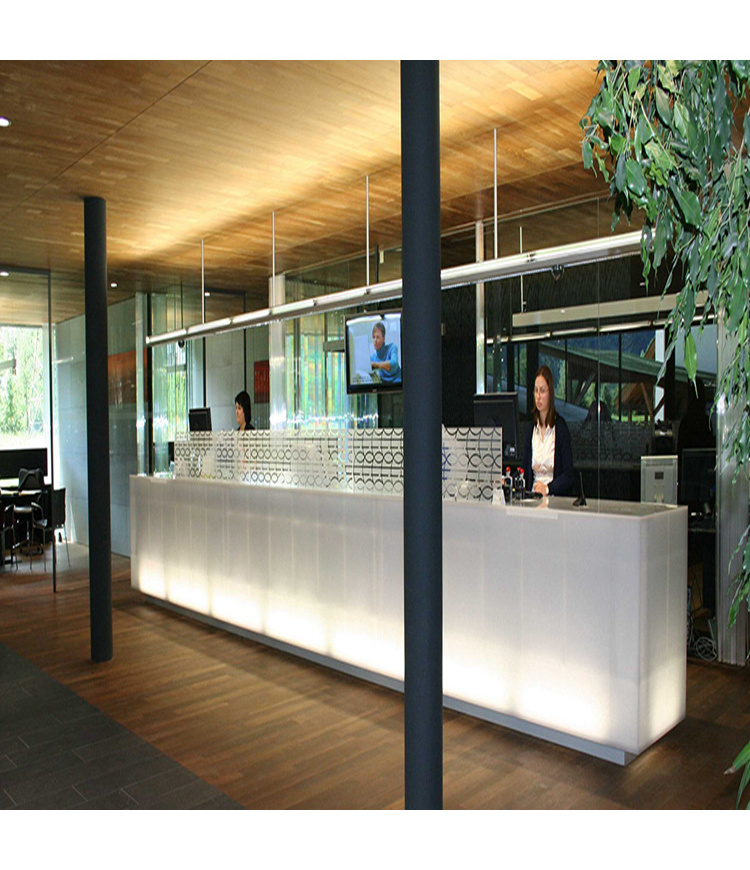 Unbelievable backlit onyx stone solid surface gym reception desk